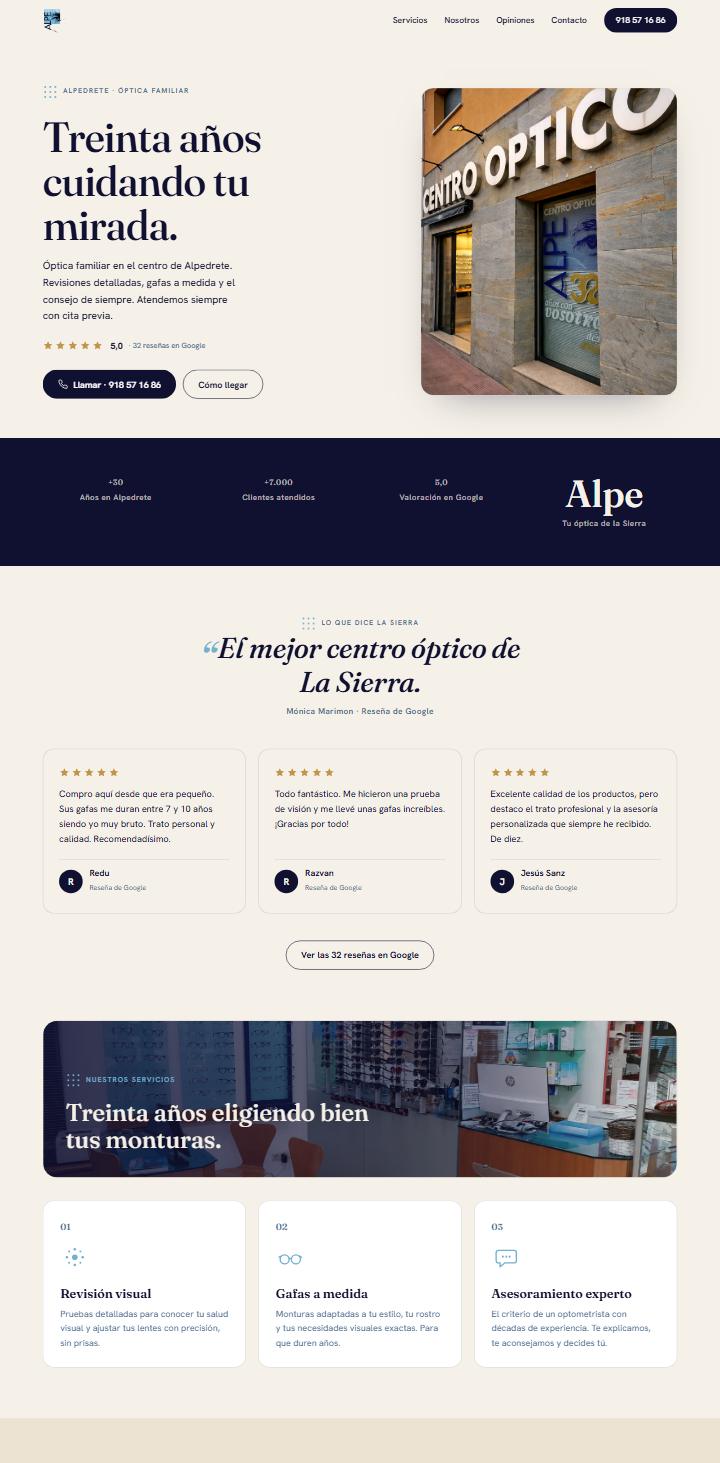 Web de Centro Óptico Alpe