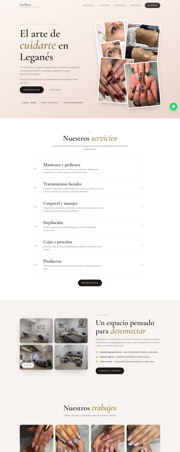 Web de JessMara, centro de estética en Leganés